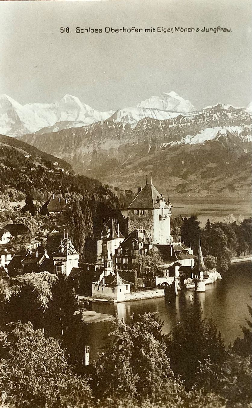 Cartoline postali: SCHLOSS OBERHOFEN am Thunersee Eiger Mönch & Jungfrau – Usato da Root venduto da ENGLAND-TREASURES 1