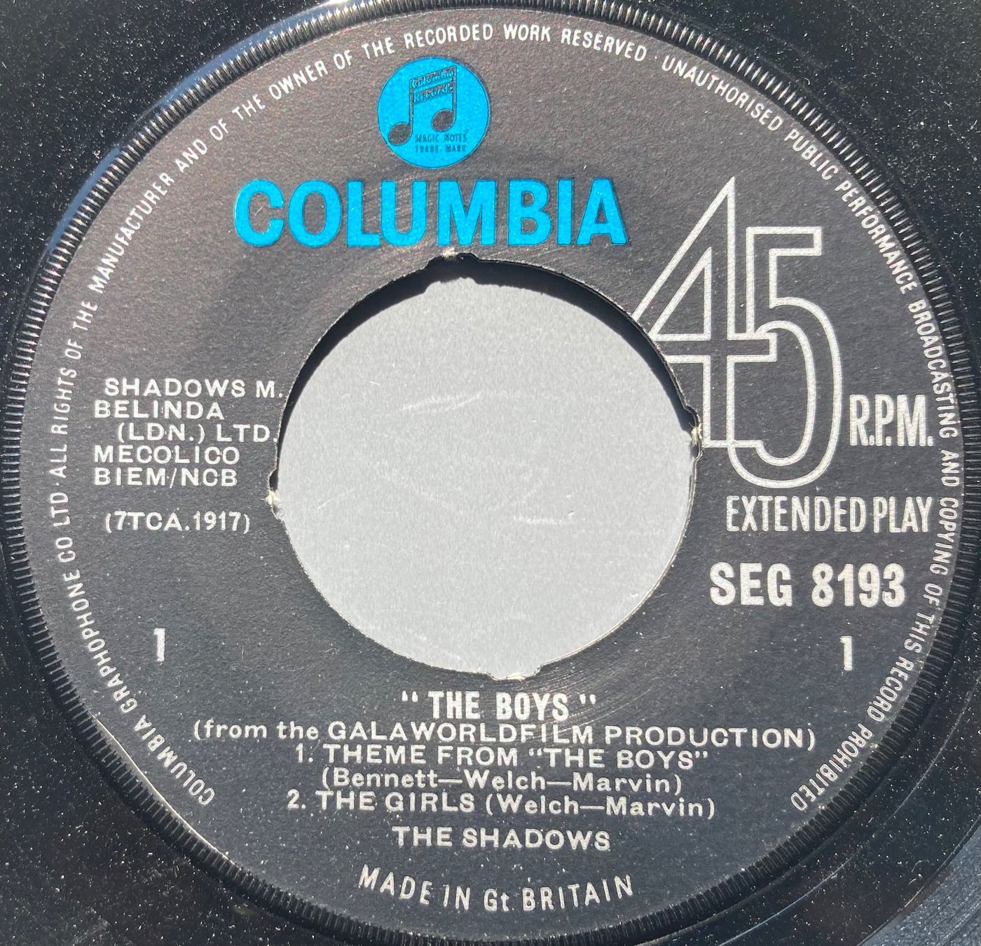 Schallplatten: THE SHADOWS - THEME MUSIC FROM "THE BOYS" – Gebraucht aus Poliez-Pittet von Newtown-Records 2