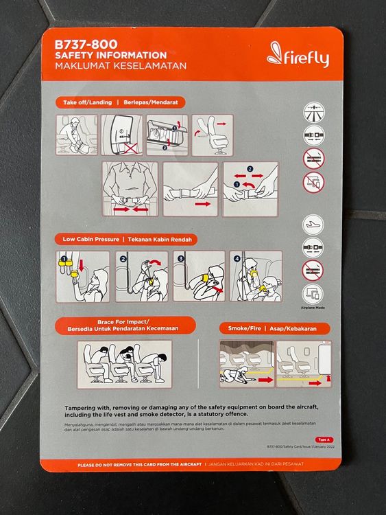 Firefly Airline Safety Instructions Card Kaufen auf Ricardo