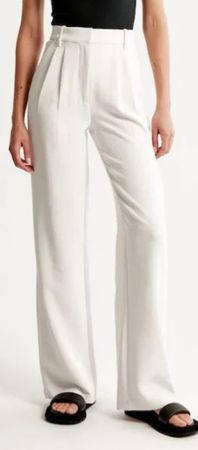 Pantalon tailleur large petite taille haute froncés blanc  S