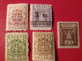 5 ANTIKE BRIEFMARKEN AUS POLEN UNGESTEMPELT