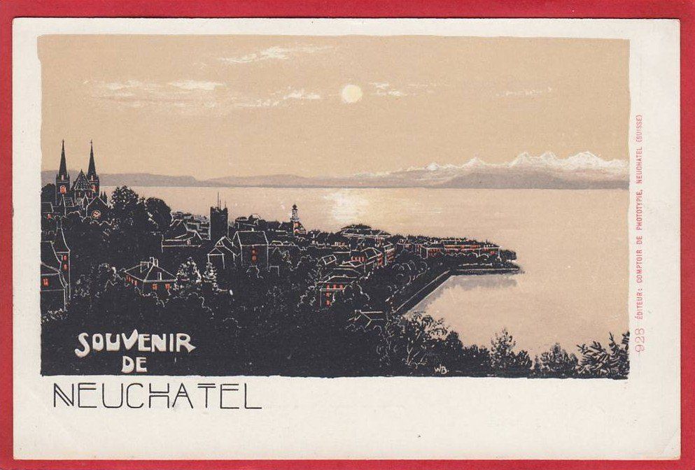 Cartoline postali: NEUCHÂTEL, LA NUIT, 1897 / 1905 – Usato da Grüningen venduto da Kartenlaube
