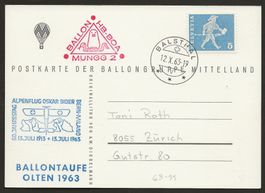 Ballon 1963 Schweiz Olten Balsthal Luftpost