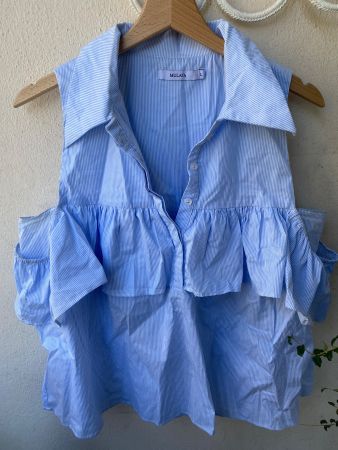 Chemise Mulaya bleu rayée épaules dénudées taille L