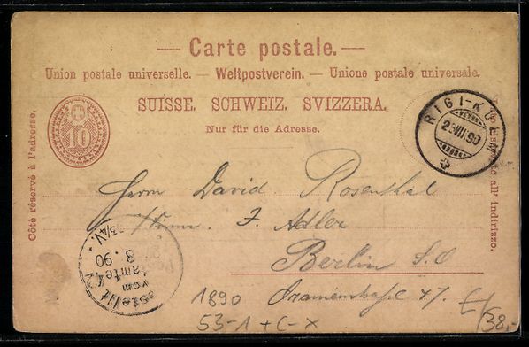 Cartoline postali: Vorläufer-Lithographie Arth-Rigi, 1890, – Usato da Berlin venduto da bartko-reher 1