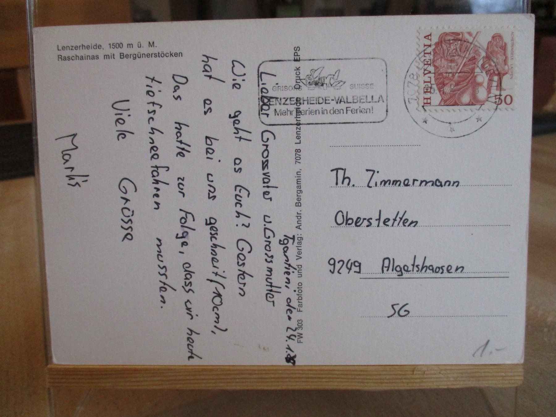 Ansichtskarten: Lenzerheide Postkarte 1988  1 – Gebraucht aus Felsberg von sanwill 1