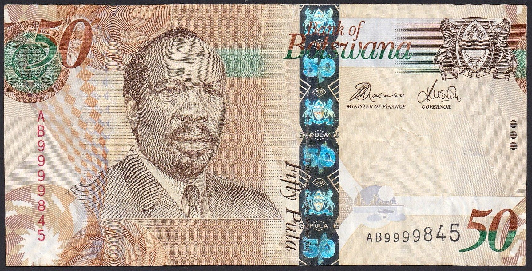 Billets de banque: Botswana 50 Pula 2012 sehr hohe Nummer – D'occasion à Brugg AG par banknoten_muesli