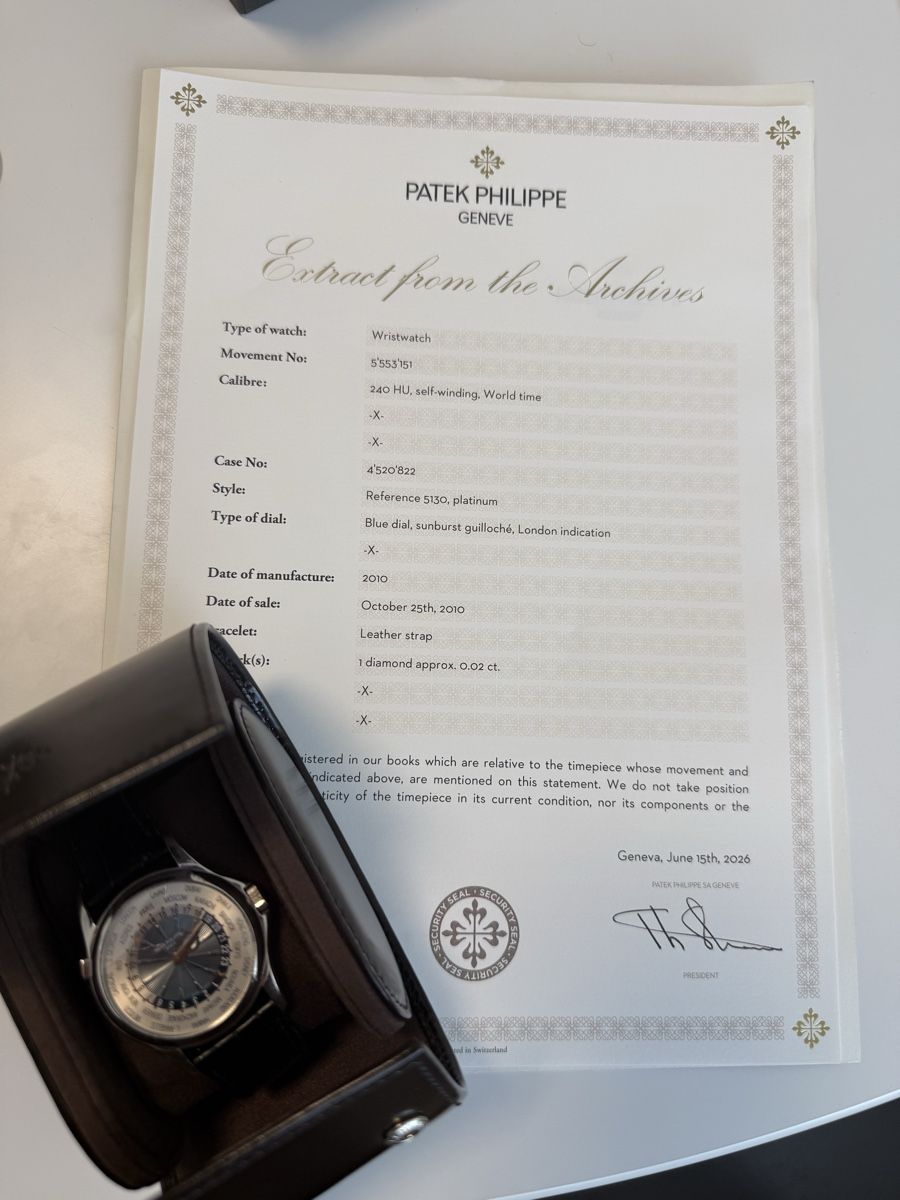 Patek Philippe Orologi: Patek Philippe World Timer Platin  Ref: 5130P-001 - 39.5mm – Usato da Münchenstein venduto da rehmantimepiece 8