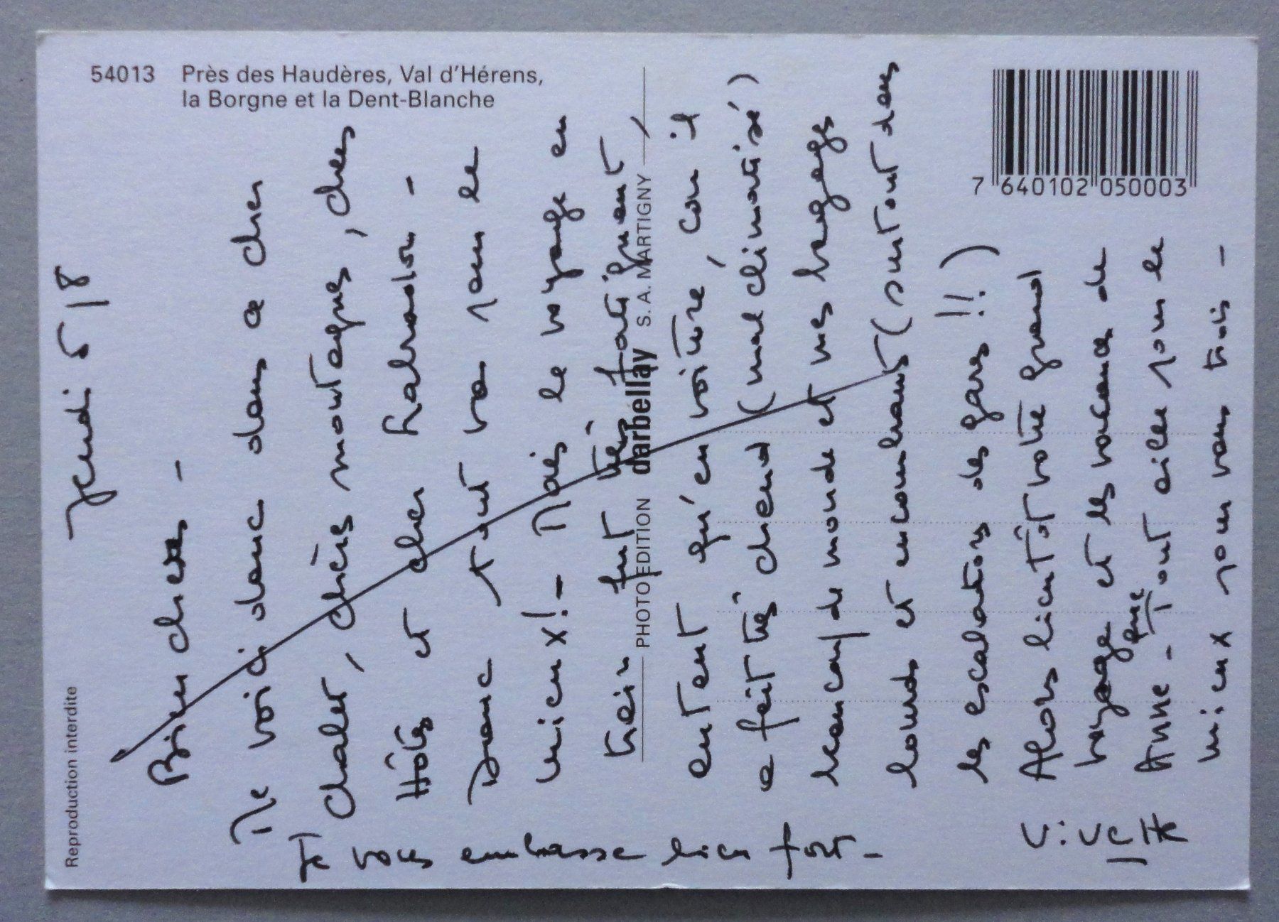 Cartoline postali: Près des Haudères, Val d' Hérens – Usato da Fétigny venduto da Billy2miny 1