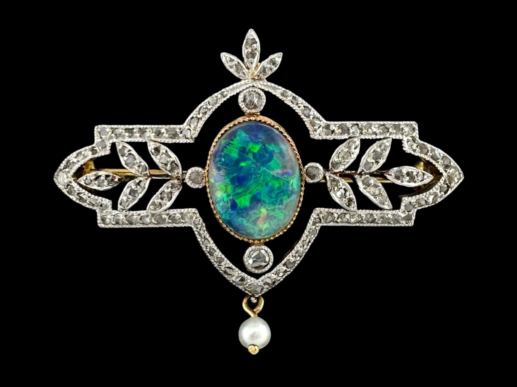 Spille & Fermagli: Jugendstil Opal - Diamant - Perlen - Brosche um 1910 – Usato da Zuzwil SG venduto da artimmo 2