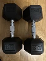 Hex Dumbbells 2 x 12 kg rubber coated black good condition
