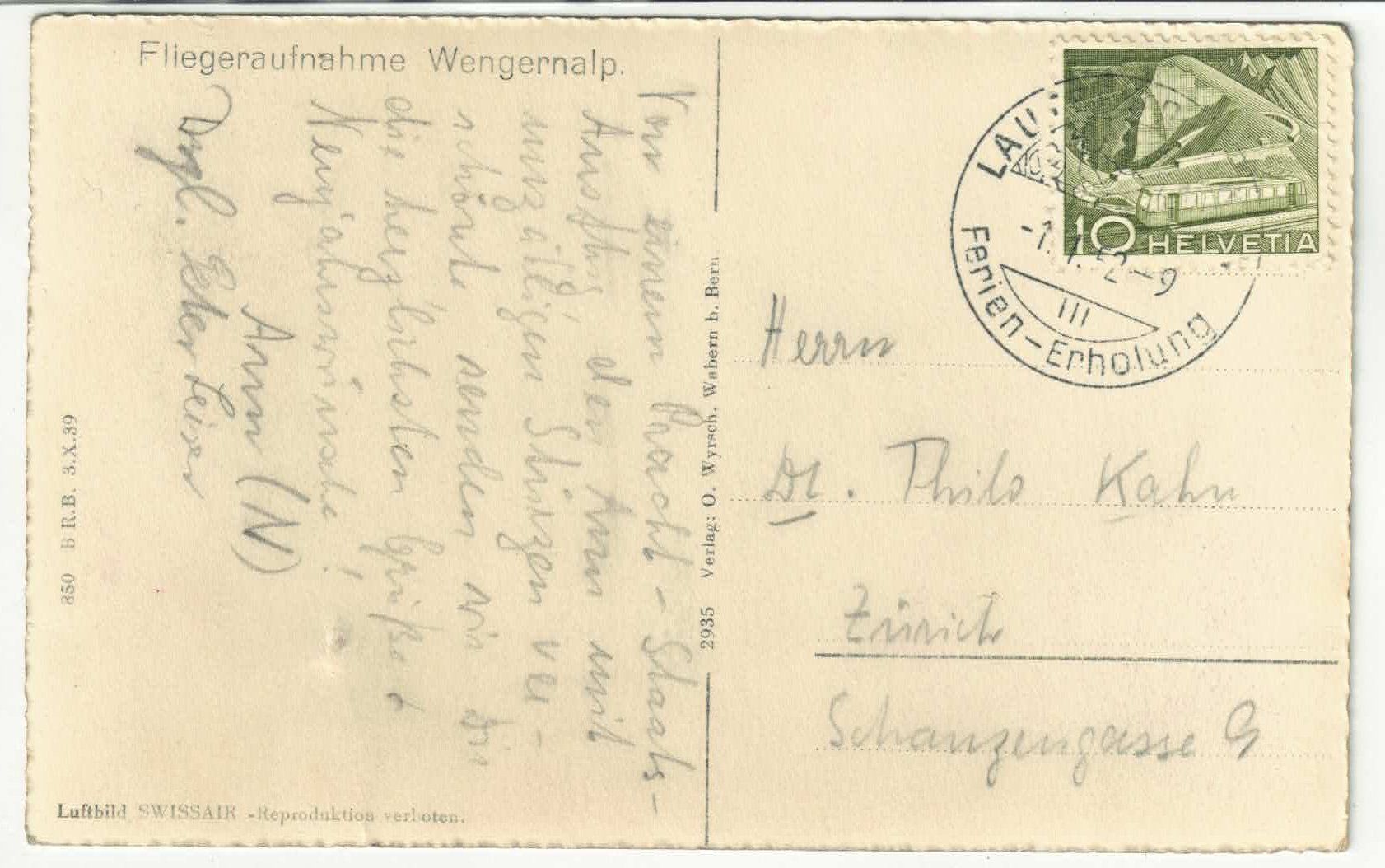 Cartoline postali: Fliegeraufnahme Wengernalp mit Eiger - O.Wyrsch – Usato da Ettingen venduto da Kartenplanet 1