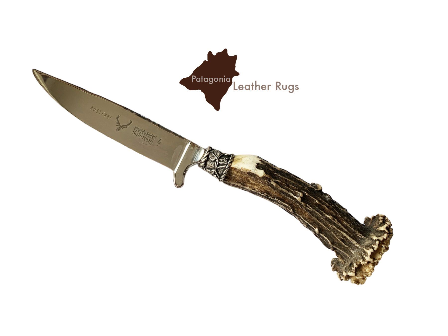 Accessori: Messer mit Griff aus echtem Hirschgeweih mit Lederscheide – Nuovo e nell'imballaggio originale da Arbedo venduto da patagonialeatherrugs 4