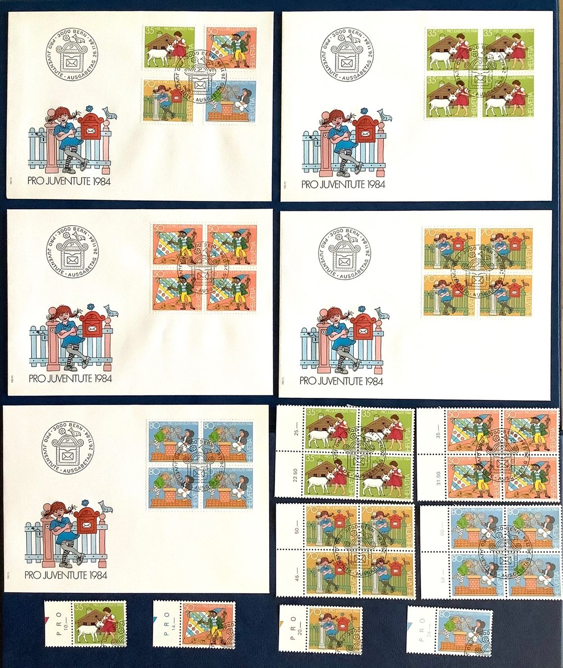 Tous les timbres: 1984 Pro Juventute  FDC / FDC 4er / Viererblock + Einzel ET – Neuf (Voir description) à Liestal par Skunk02