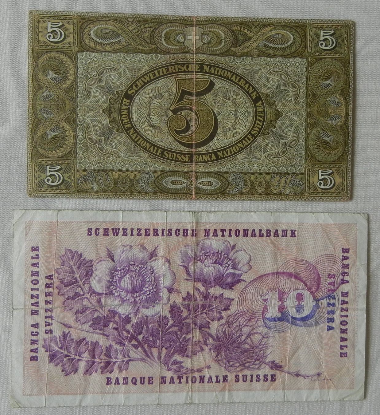 Banconote: ALTE 5 FRANKEN + 10 FR. GOTTFRIED KELLER BANKNOTE – Usato da Bern venduto da Mekongbeach 1