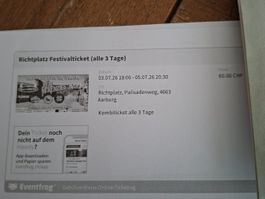 Richtplatz Festivalticket Aarburg 3 Tage 03.-05.07.26 CHF60