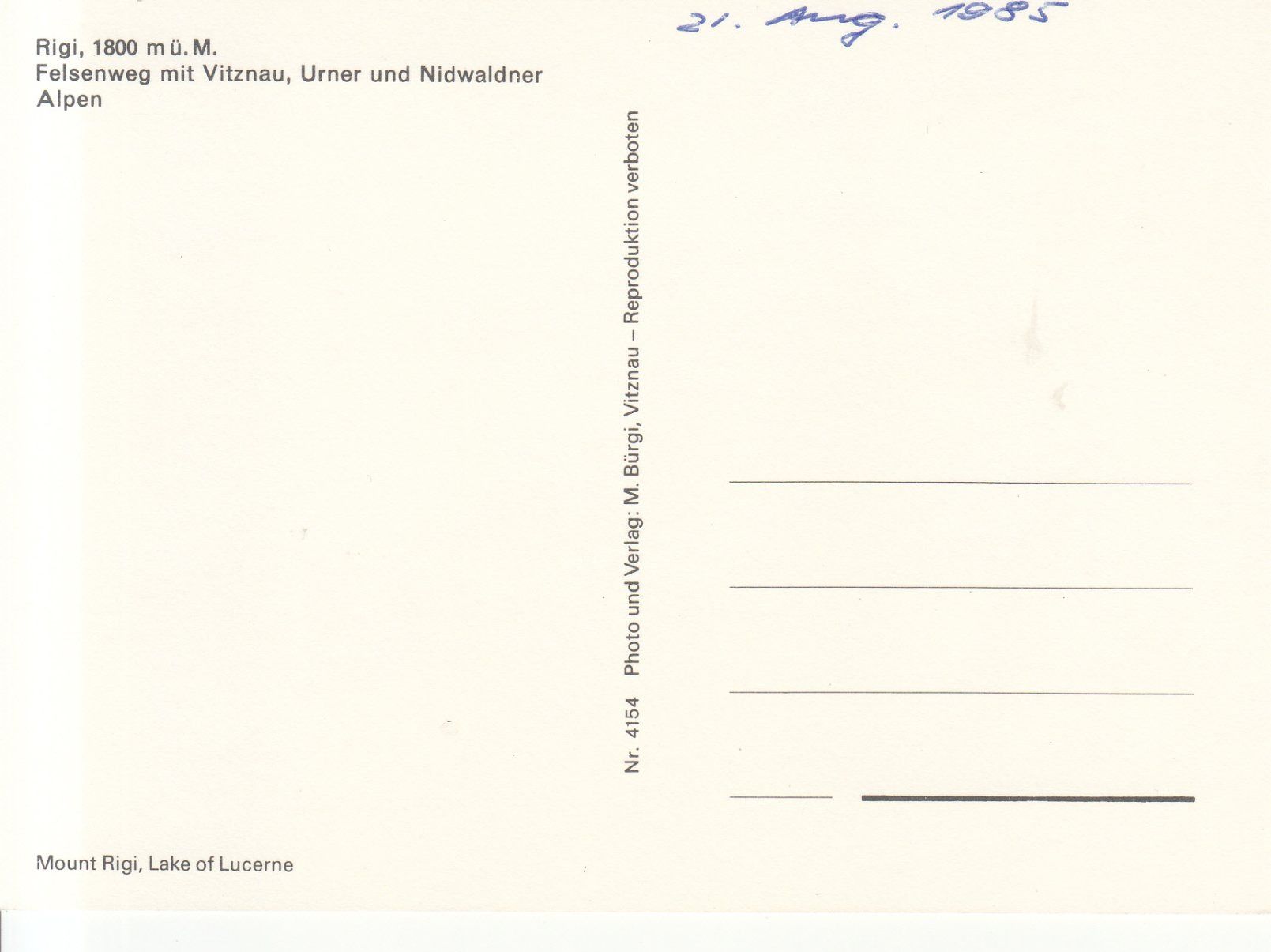 Cartoline postali: Rigi Felsenweg 1985 – Usato da Bürglen TG venduto da StampGraf 1