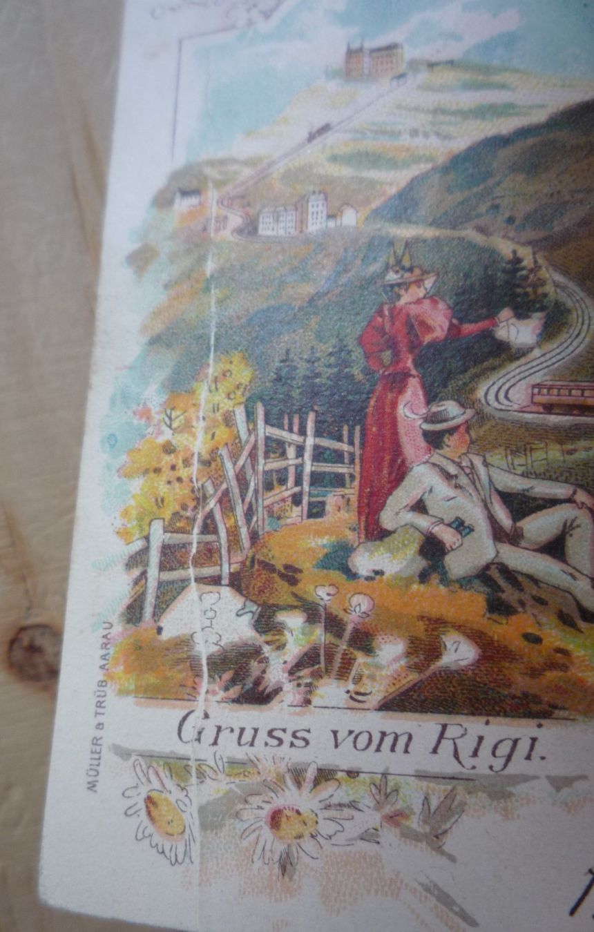 Cartoline postali: Gruss vom Rigi, Litho, 30.VIII.01 – Usato da Rieden SG venduto da Brockehuesli 1