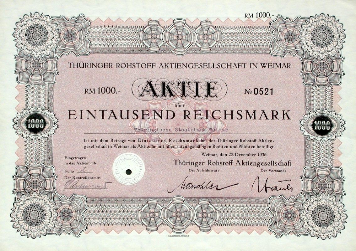 Documenti: Thüringer Rohstoff AG, Weimar - 1936 – Usato da Solothurn venduto da Sgasche