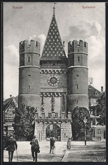 Cartoline postali: AK Basel, Passanten am Spalentor, 1908 – Usato da Berlin venduto da bartko-reher
