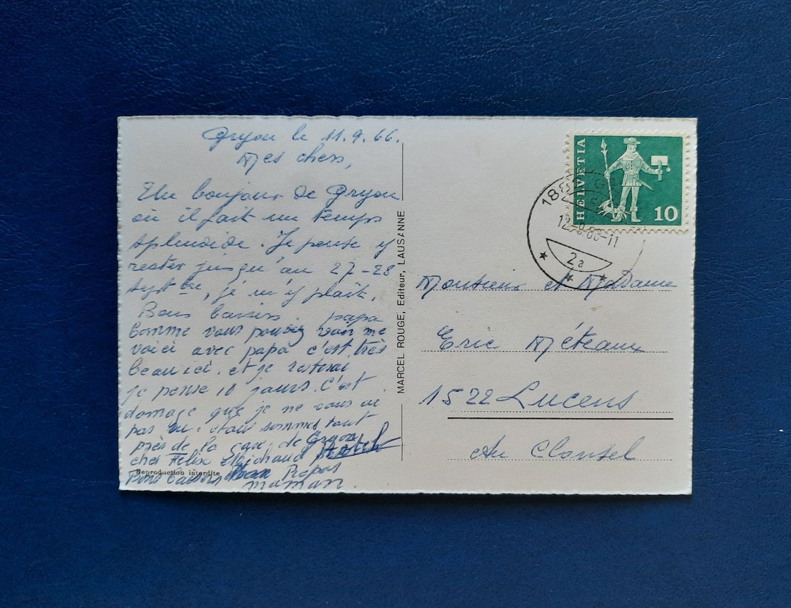 Ansichtskarten: Ansichtskarte Gryon, les Diablerets, gest.1966 – Gebraucht aus Marly von neu-adlerauge65 1