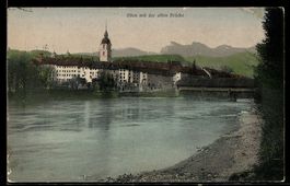 AK Olten, Ortsansicht mit der alten Brücke