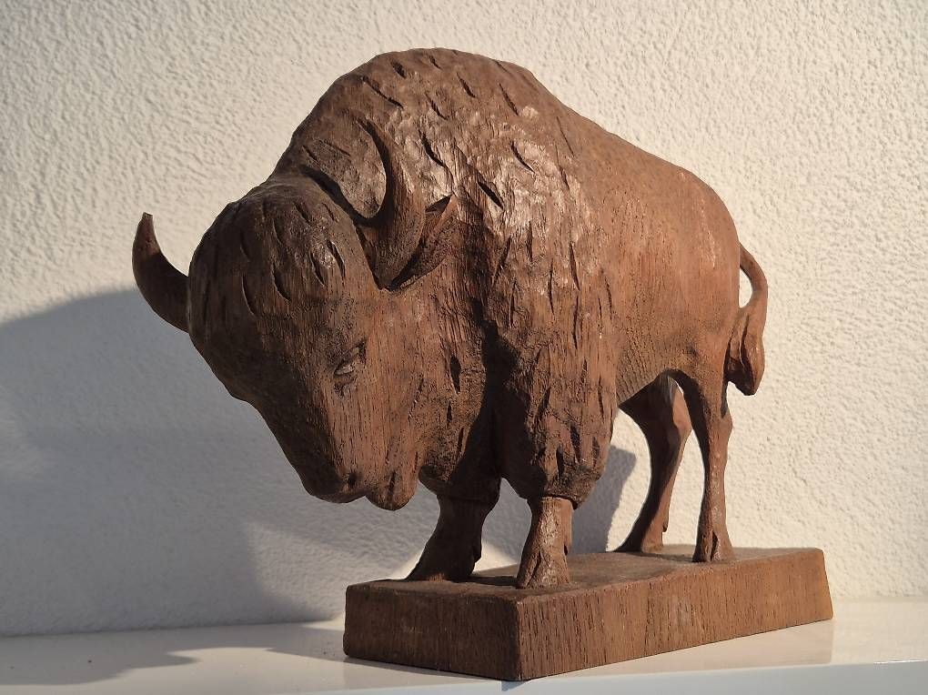 Statuette: Bison Holzfigur Holzskulptur  – Usato da Uetliburg SG venduto da Stein414 1