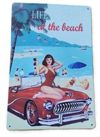 AT THE BEACH GIRL OLDTIMER Vintage - Blechschild  (neu/OVP)