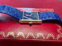 Cartier Tank Vermeil Argent plaqué or Saphir bleu