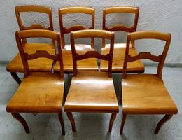 6 Chaises anciennes Bidermeier en noyer massif