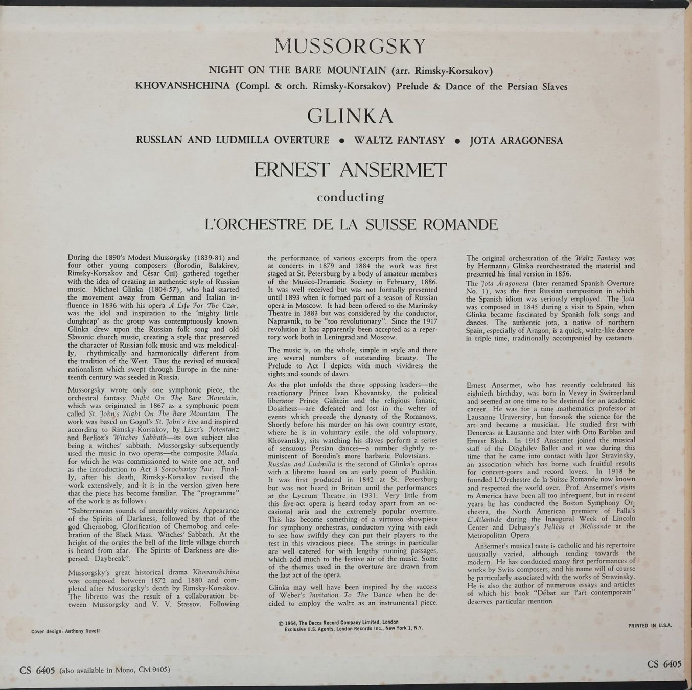 Schallplatten: London CS 6405 / Mussorgsky / Glinka / Ansermet – Gebraucht aus Brunnen von Techfreak1 1