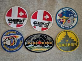 6 Aufnäher diverse Motive Hammerli Saurer Konvolut