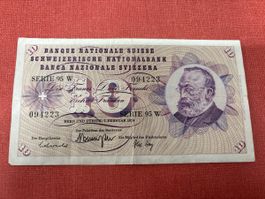 Seltene 10 Franken Note, Serie 95W, Jahrgang 1974