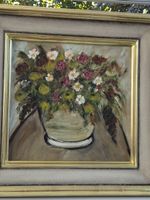 Gemälde Blumenstrauss mit Vase im Goldrahmen 60x60