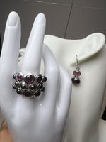 Parure argent grenat, bague et boucles d'oreilles