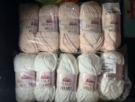 Himalaya Velvet Wolle, 10 Knäuel, Weiss und Rosa, Neu!
