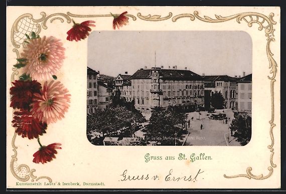 Cartoline postali: Litho St. Gallen, Marktplatz mit Hotel H – Usato da Berlin venduto da bartko-reher