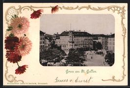 Litho St. Gallen, Marktplatz mit Hotel H