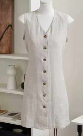 Leinenkleid beige ärmellos Knopfleiste Gr. S