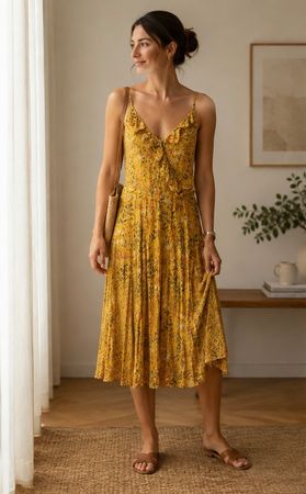 Kleid Sommerkleid Blumenmuster Gelb Trägerkleid Grösse S neu