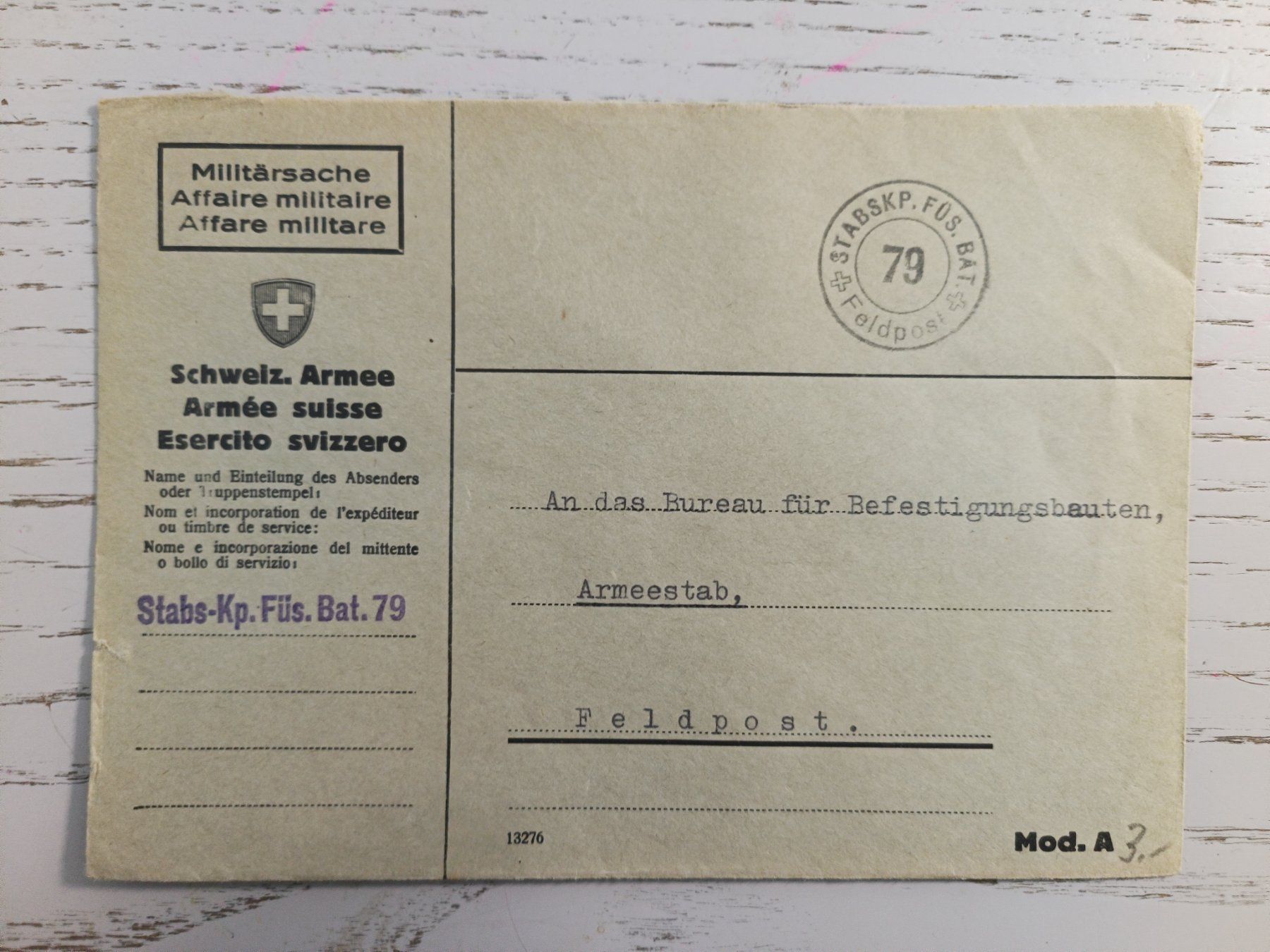 Tutti i francobolli: Feldpost Couvert STABSKP.FÜS.BAT – Nuovo (secondo la descrizione) da Dübendorf venduto da goeggi79