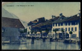 AK Interlaken, Alte Häuser an der Aare