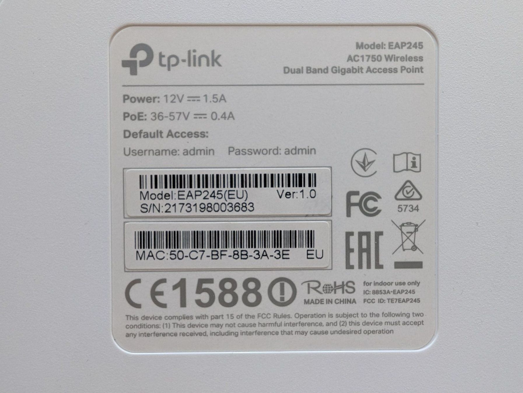 TP-Link Modem & Router: TP-Link EAP245 AC1750 Dual Band Gigabit Access Point – Usato da Wettswil venduto da happiness3 1