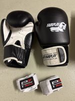 Boxhandschuhe Fairplay Schwarz 10 Oz mit Bandagen