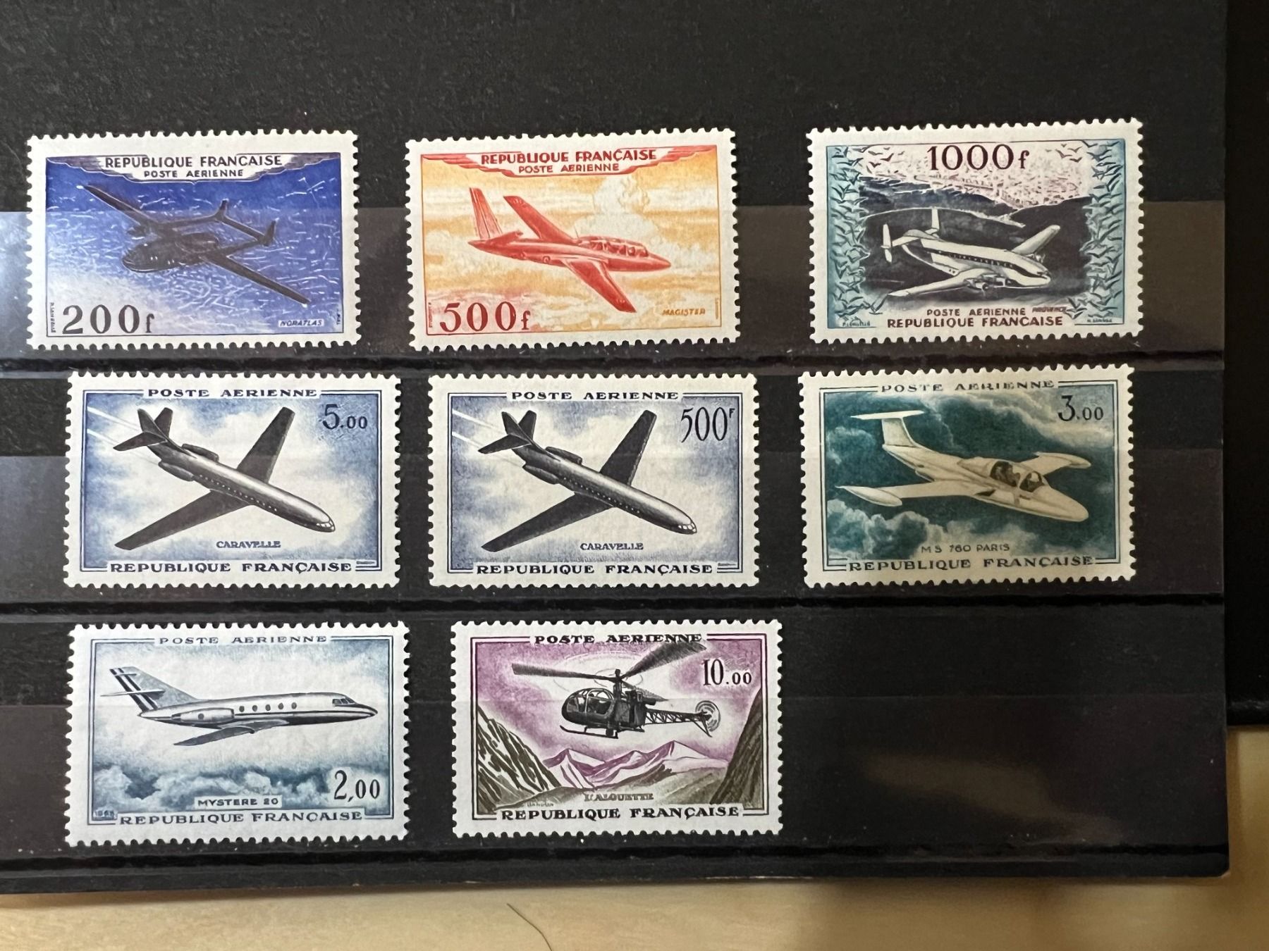 Tutti i francobolli: () 8 Poste Aérienne Prototypes Neufs* 1954-1965 – Nuovo e nell'imballaggio originale da Lausanne venduto da ffhoud