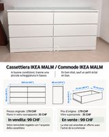 Commode IKEA Malm 6 tiroirs blanc 160x78 cm état usagé