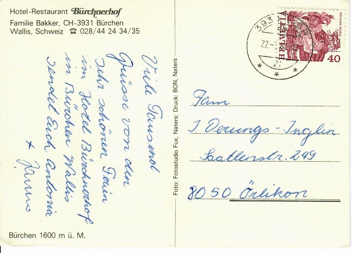 Ansichtskarten: Hotel Bürchnerhof - Bürchen – Gebraucht aus Hochdorf von Ziegel-16 1