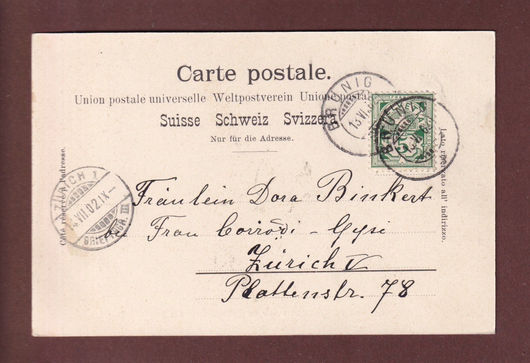 Ansichtskarten: BRÜNIGSTRASSE - Leute - 1902 – Gebraucht aus Pully von nicecards 1