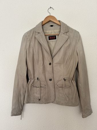Veste en cuir H.I.S. taille 38, beige, parfait pour automne!