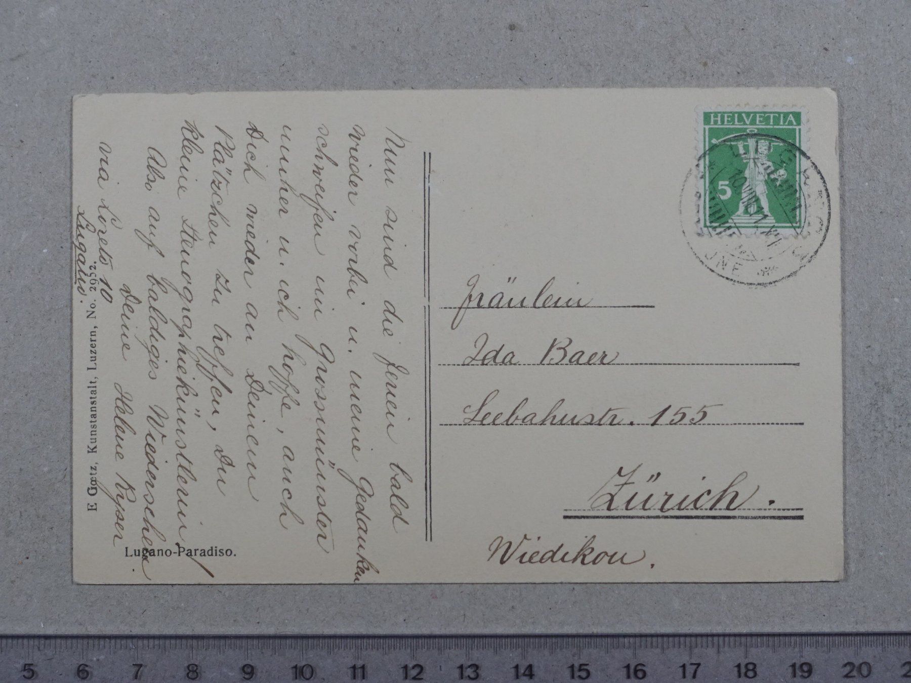 Cartoline postali: Lugano Paradiso, 1911 – Usato da Lenzburg venduto da fh1 1